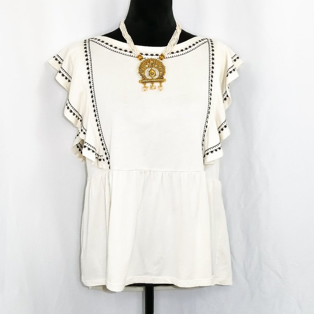 Loft Embroidered Flutter Sleeve Top